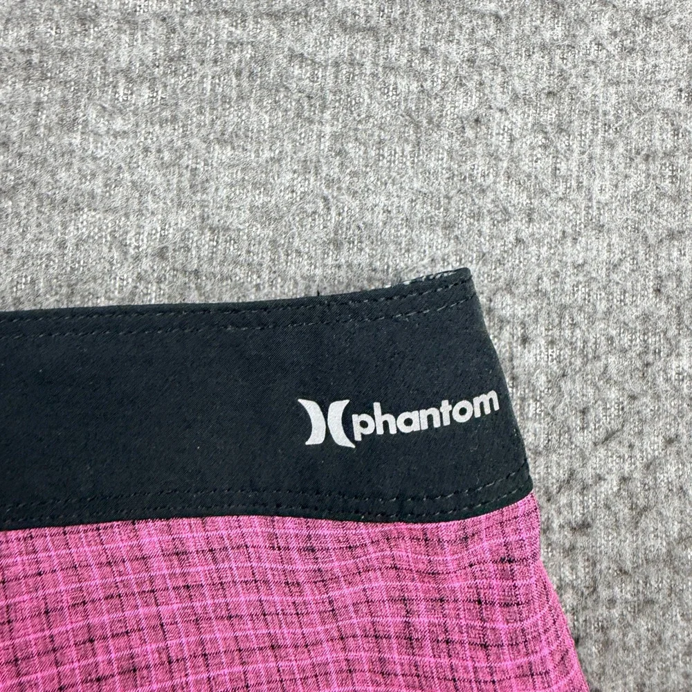 Hurley Phantom Board Shorts Men's 40 Pink Black Plaid Striped Swim Trunks AQ9990